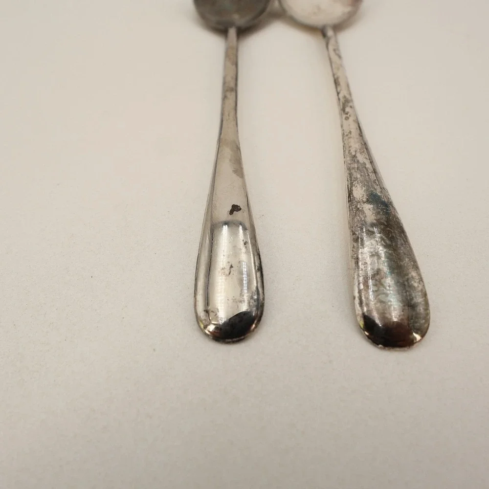 Vintage Silver Plated Italy Salad Servers Spoon and Fork Set Tarnish Patina 9